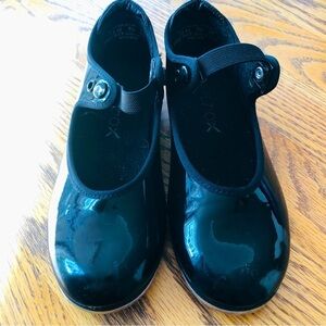 Capezio Tele Tone Tap Black Patent Shoes Girls Size 11 N Black Dance Jazz